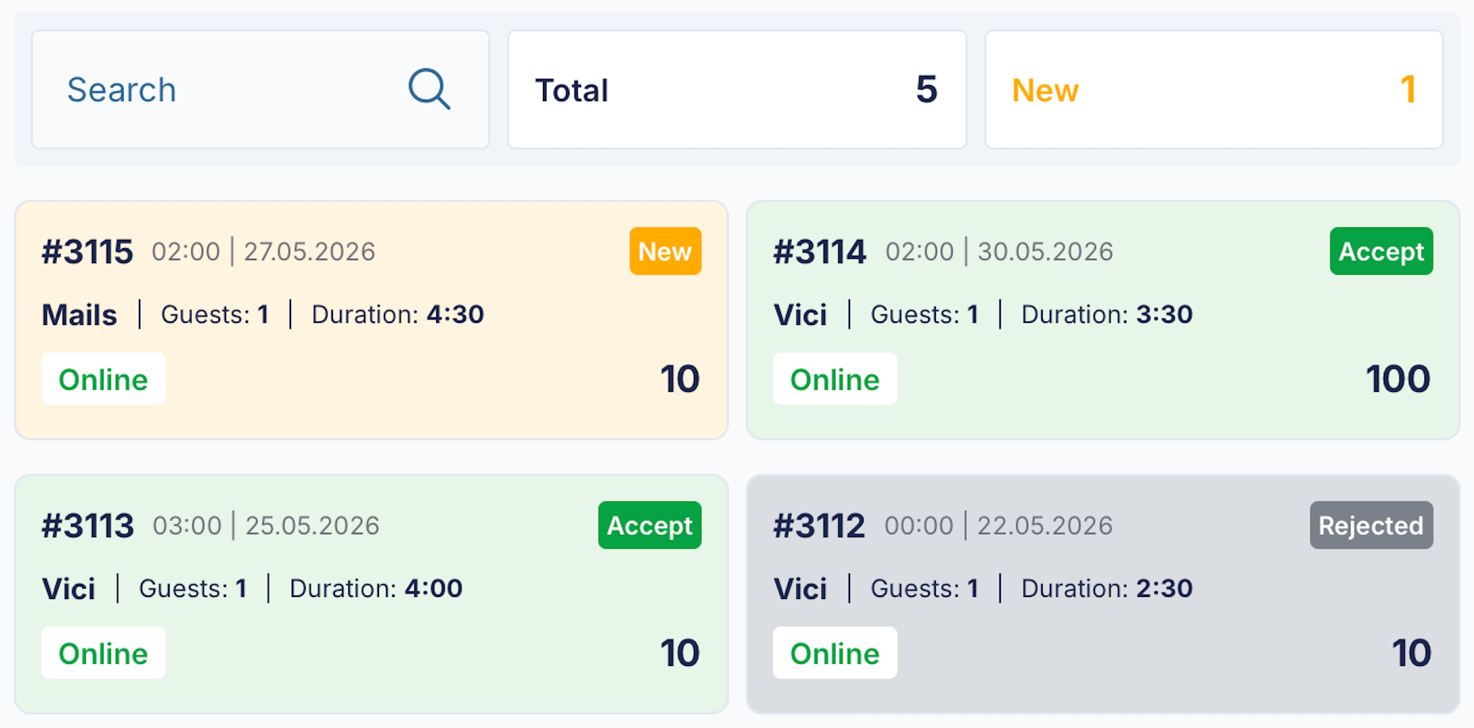 Reservation booking example